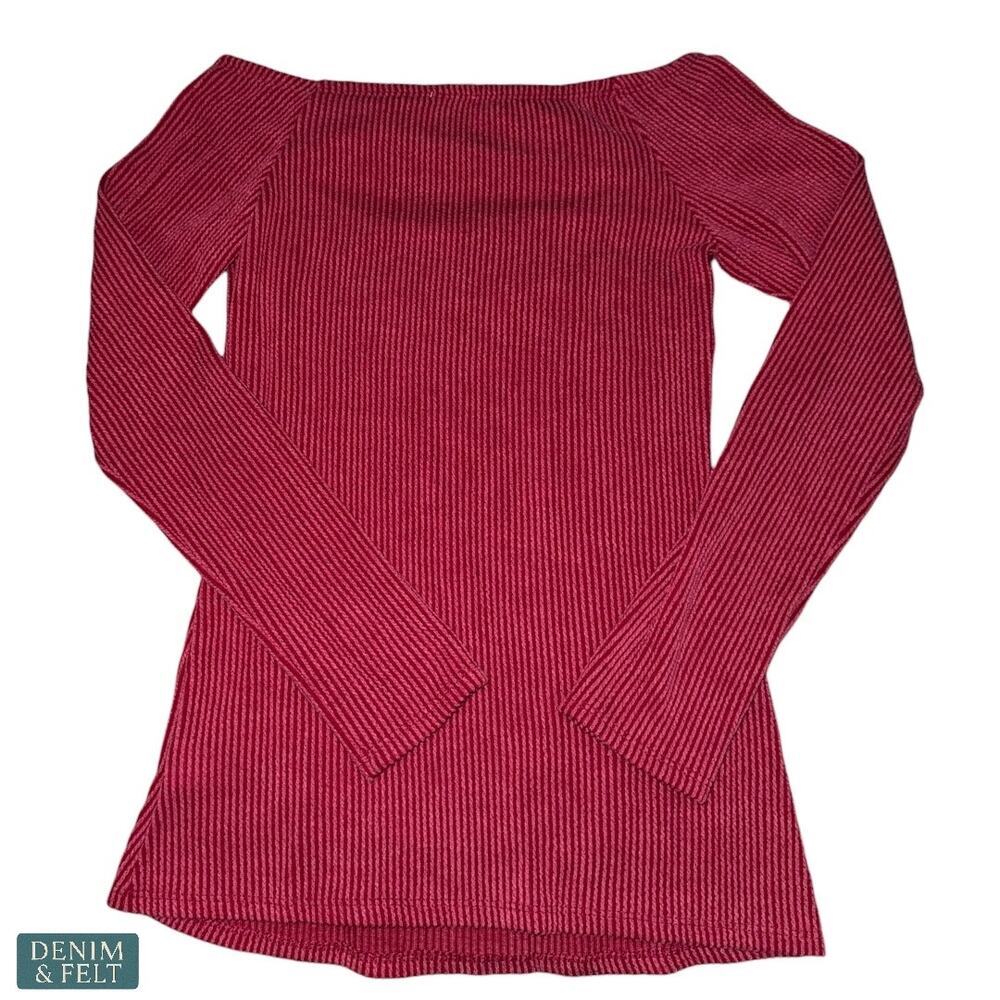 NEW Blue Buttercup Boutique Red Ribbed Cutout Long Sleeve Top Soft Stretch Chic - Picture 4 of 6